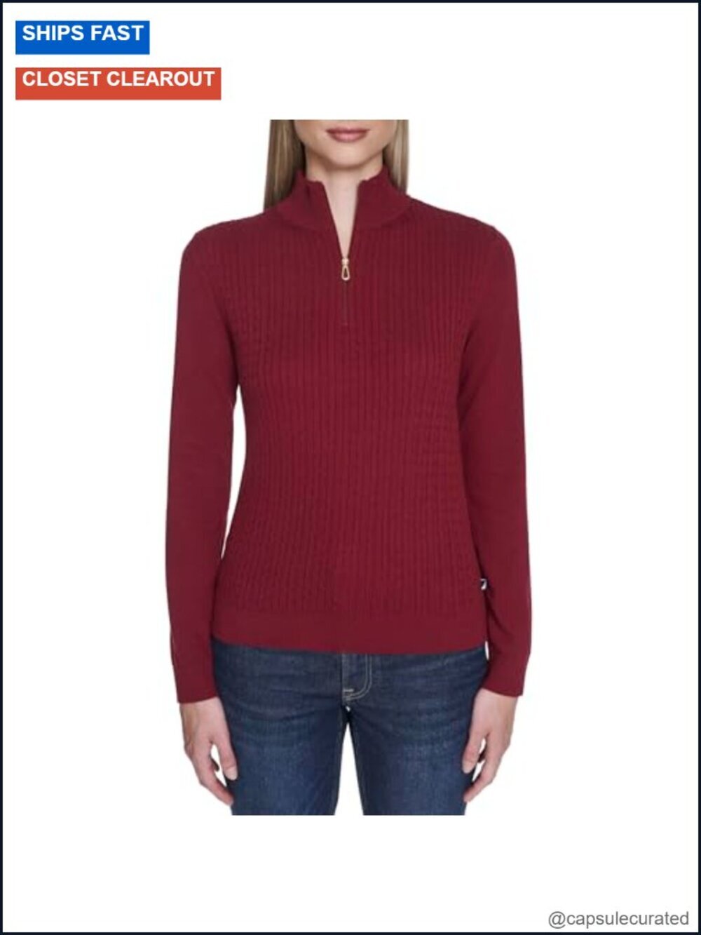 Women's 1/4 Zip Mockneck Cable Sweater